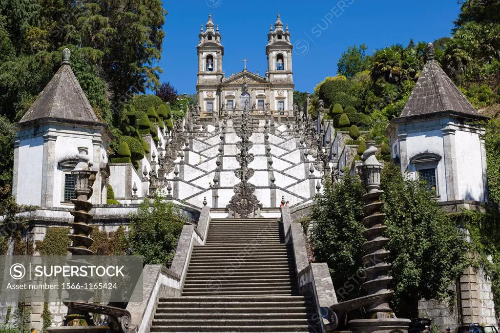 Igreja do Bom Jesus with Escadorio dos Cinco Sentidos, Staircase of Five Senses, Santuario do Bom Jesus do Monte, Good Jesus of the Mount sanctuary, T...
