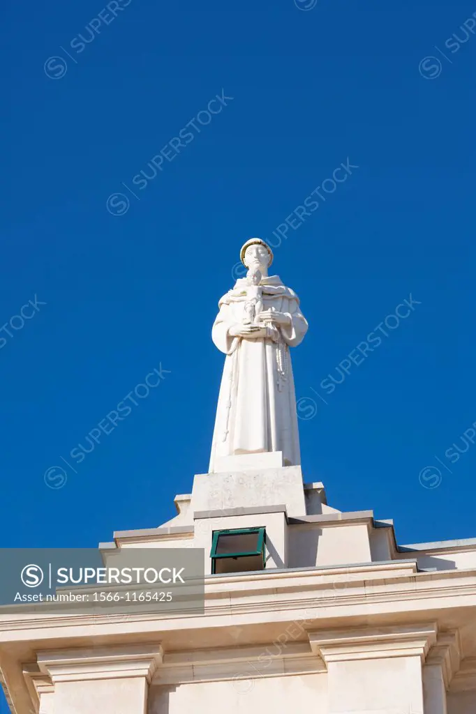 The Statue on the balustrade of the Basilica of Our Lady of the Rosary, Santuario de Fatima, Fatima Shrine, Sanctuary of Our Lady of Fatima, Fatima, O...
