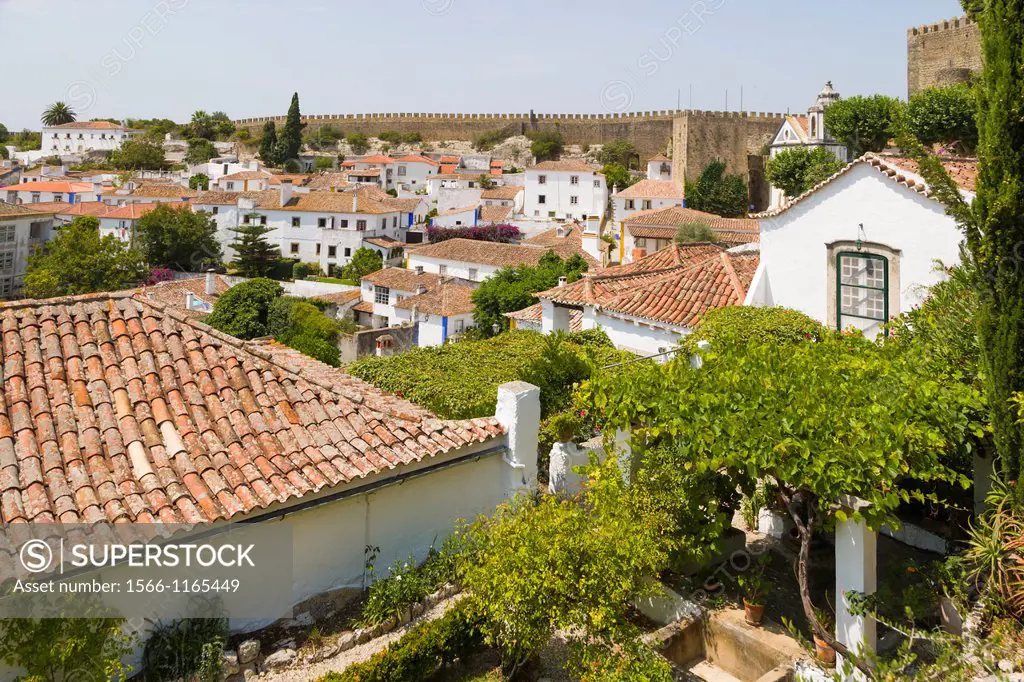 View of Obidos from the city wall, Castelo de Obidos, Obidos Castle, Obidos, Leiria District, Pinhal Litoral, Portugal.