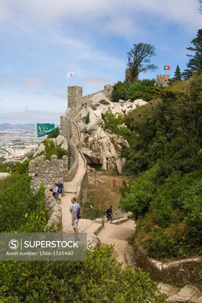The Moorish Castle, Castle of the Moors, Castelo dos Mouros, Sintra Cascais Natural Park, Grande Lisboa, Lisbon Region, Portugal.