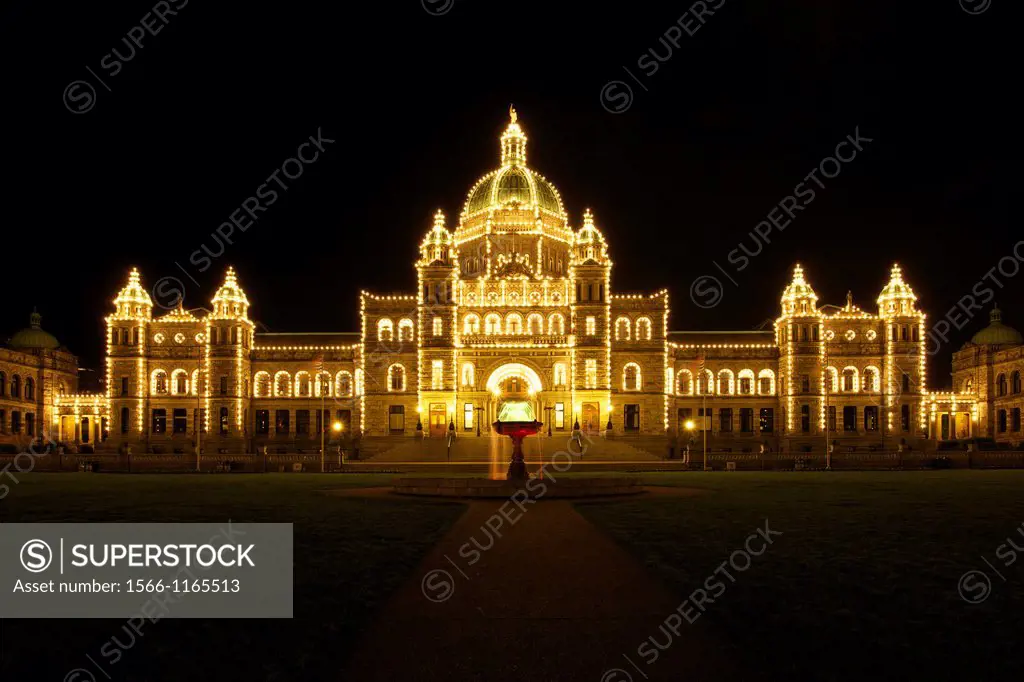 British Columbia Parliament Buildings at night, Victoria, British Columbia, Canada