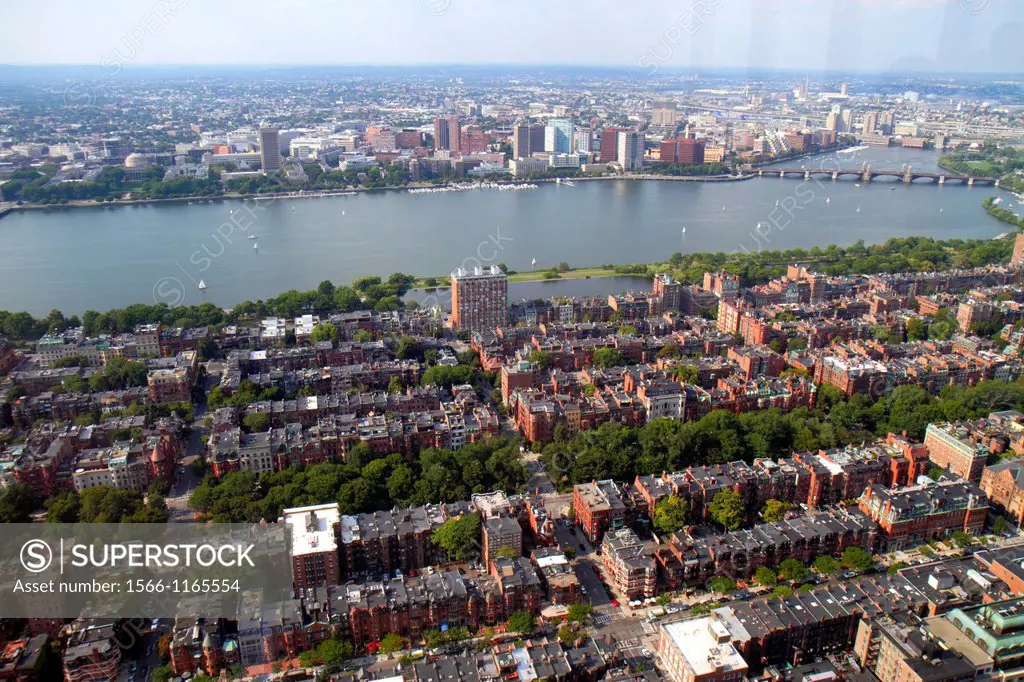 Massachusetts, Boston, Prudential Center, Skywalk Observatory, aerial, panoramic view, Back Bay, Charles River Basin, East Cambridge,