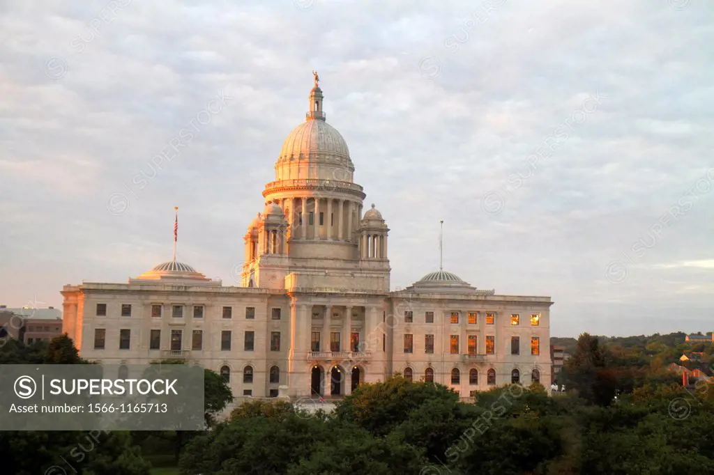Rhode Island, Providence, The Rhode Island State House, neoclassical, state capitol building, built 1904, sunset,