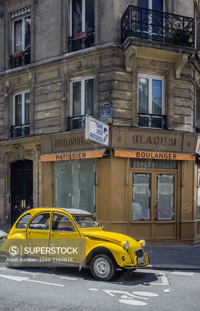 paris,france typical french car citreoen 2cv in street