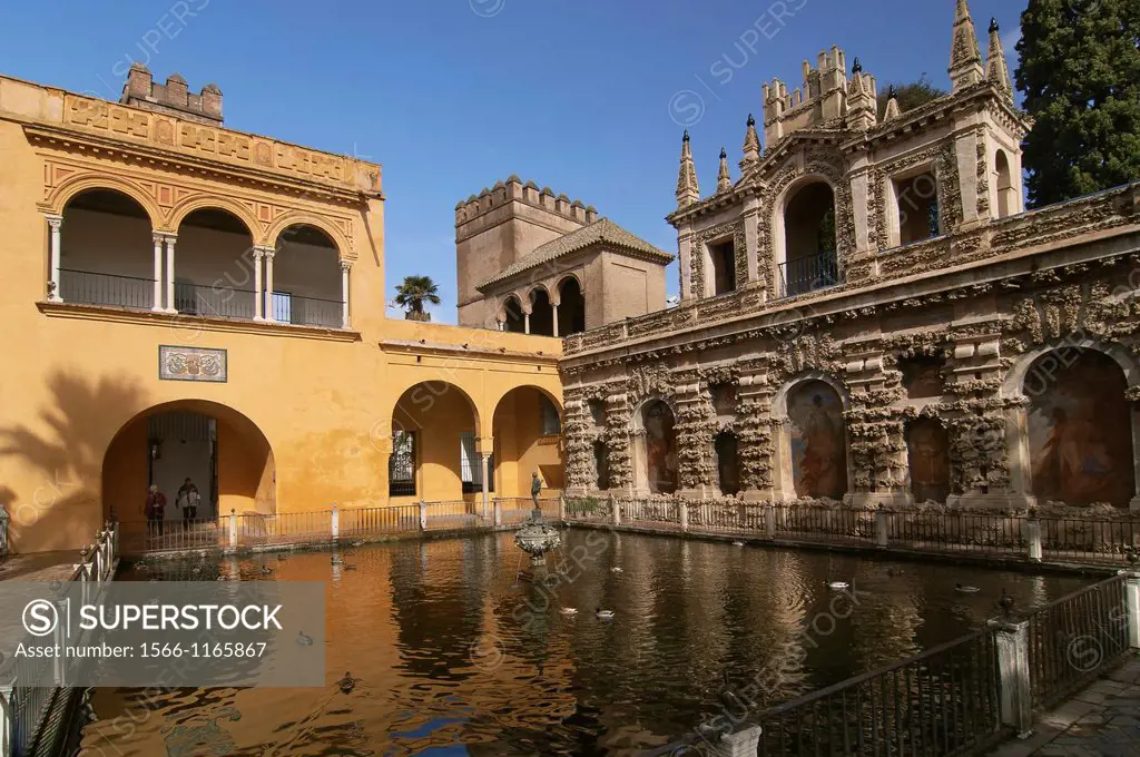 Royal Alcazar, Mercury pond and Grotesque gallery, Seville, Spain