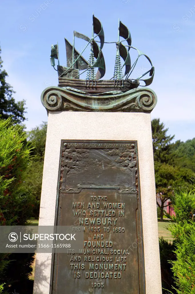 Massachusetts, Newbury, Lower Green, Settlers Monument, memorial, founders, original, 1905,