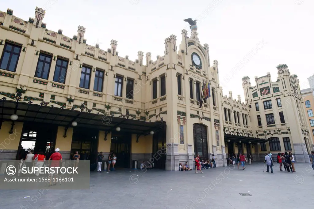 Facade of the railway station in Valencia, Spain, Europe