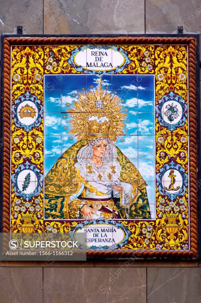 Malaga Spain  Mosaic of Our Lady of Hope in the historic center of Málaga