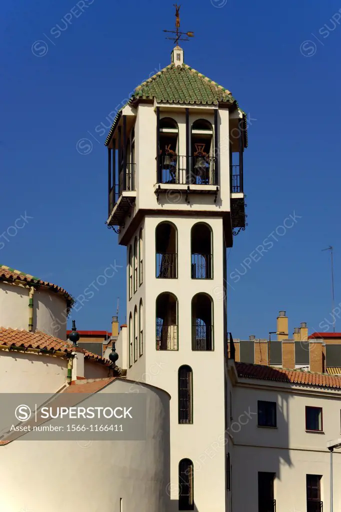 Malaga Spain  Bell tower of the Basilica of Hope in the historic center of Málaga