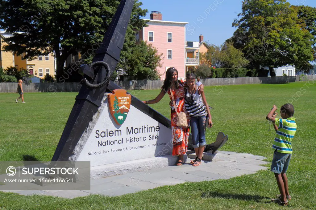 Massachusetts, Salem, Salem Maritime National Historic Site, National Park Service logo, anchor, Black, girl, boy, sister, brother, siblings, posing, ...