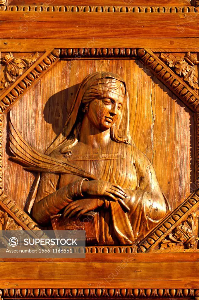 Florence Italy  One of the paneled doors of the Church of Santa Croce in the historic center of Florence