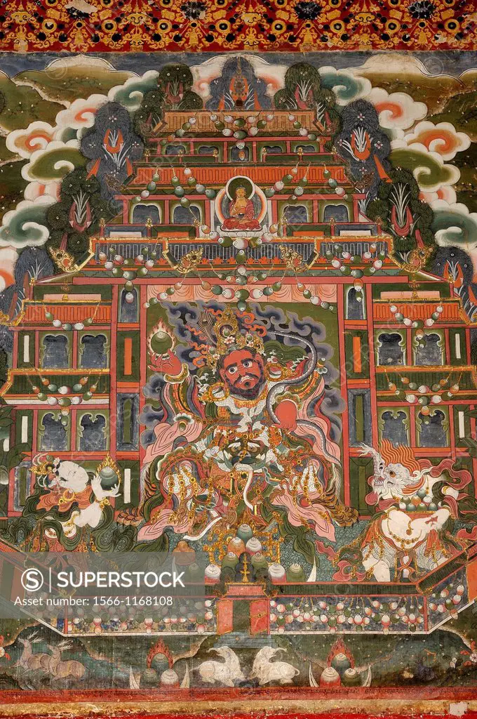 China, Gansu, Amdo, Xiahe, Monastery of Labrang Labuleng Si, Medical College, Painting of Virupaksha, guardian king of the west