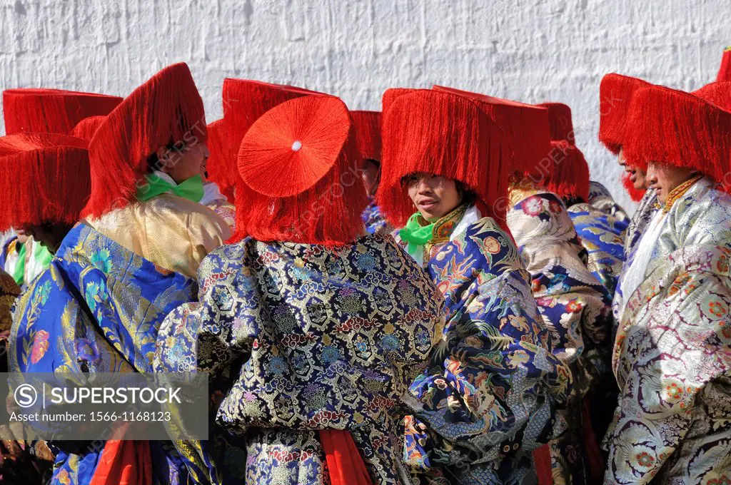 China, Gansu, Amdo, Xiahe, Monastery of Labrang Labuleng Si, Losar New Year festival, Guards gathering