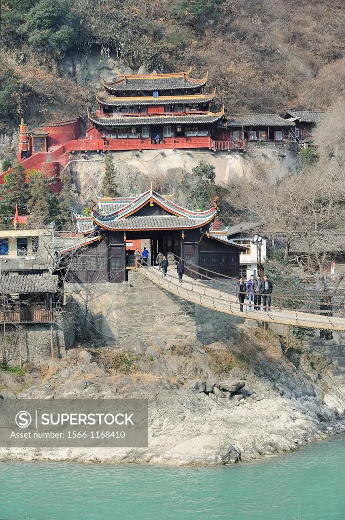 China, Sichuan, Luding, Luding bridge over Dadu river  The bridge dates from the Qing Dynasty and is considered a historical landmark  Is was captured...