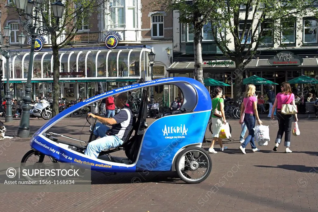 Pedal power tricycle Wieler Taxi on Leidseplein Amsterdam The Netherlands
