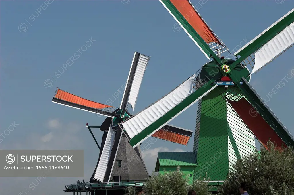 Zaanse Schans working windmill museum village near Amsterdam The Netherlands