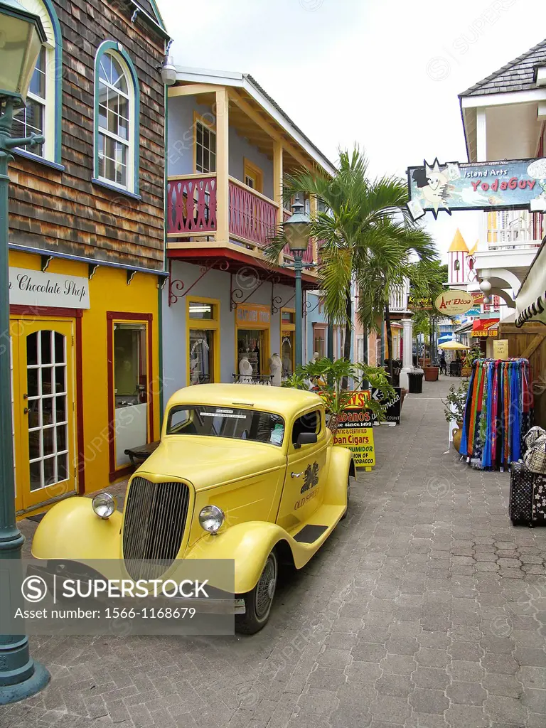 Vintage vehicle and boutiques Old Street shopping St Maarten