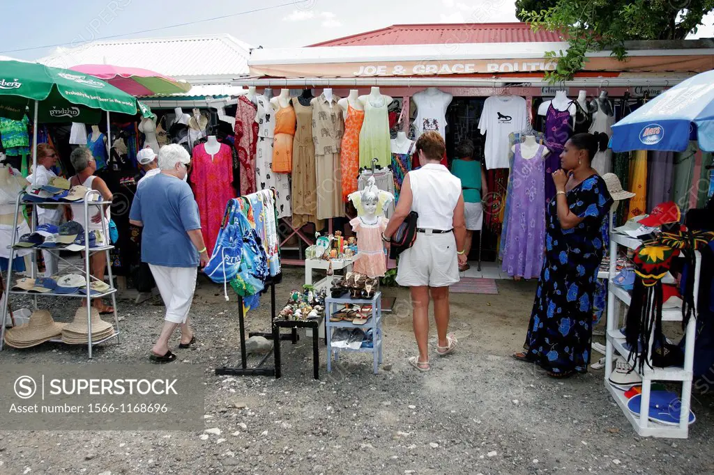 Visitors at View Point tourist gift shops overlooking Orient Bay French St Martin
