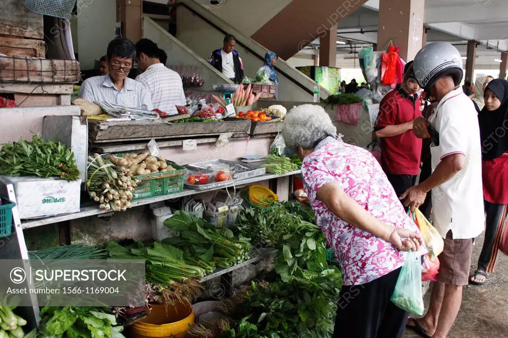 Traditional market, stand selling vegetables of Kuala Kangsar, Perak, Malaysia.