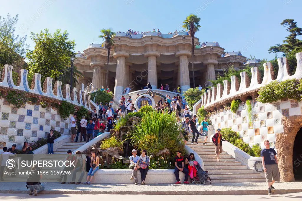 Barcelona, Spain  Entrance to Parc Güell, the UNESCO World Heritage Site designed by Antoni Gaudi