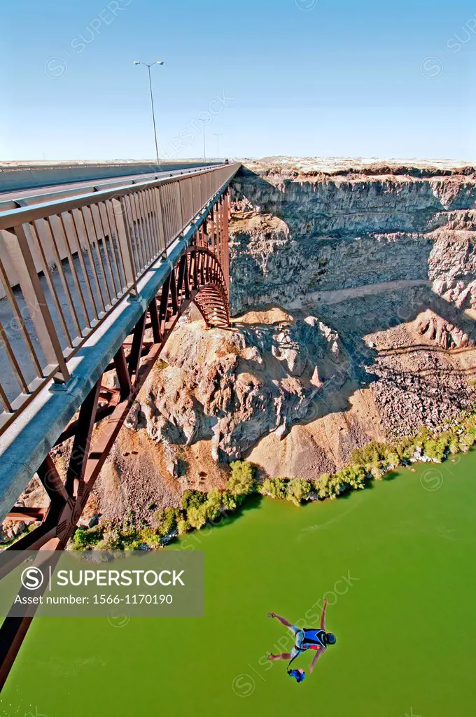BASE Jumping the Perrine Memorial Bridge over the Snake River Canyon near the city of Twin Falls in southern Idaho