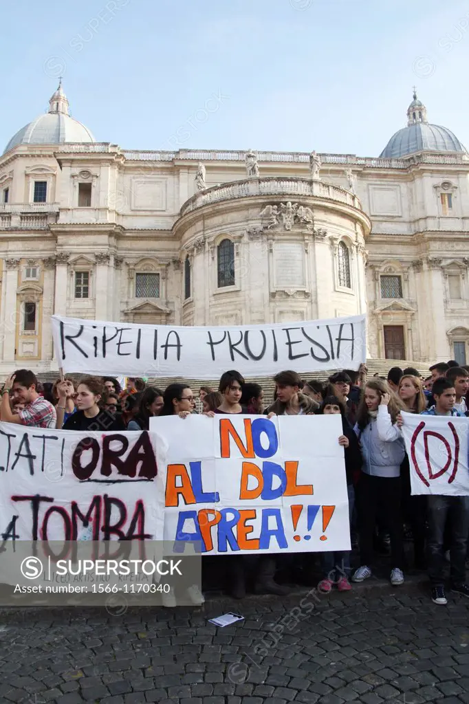 10 October 2012 Students and teachers protesting against the school cuts by the monti government in rome italy