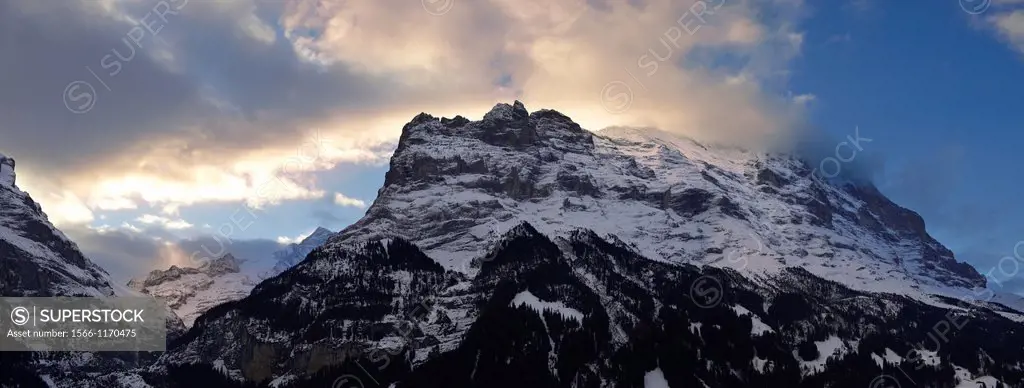 The Noprth Face of the Eiger Mountain at sunset from Grindelwald - Swiss Alps