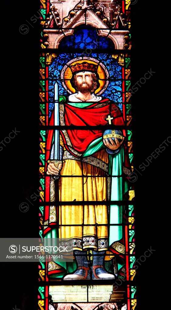 Church of Charroux, Allier 03, Auvergne, France, stained-glass window of Saint Gilbert