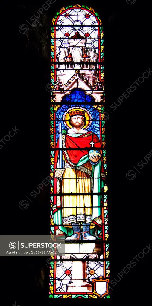 Church of Charroux, Allier 03, Auvergne, France, stained-glass window of Saint Gilbert