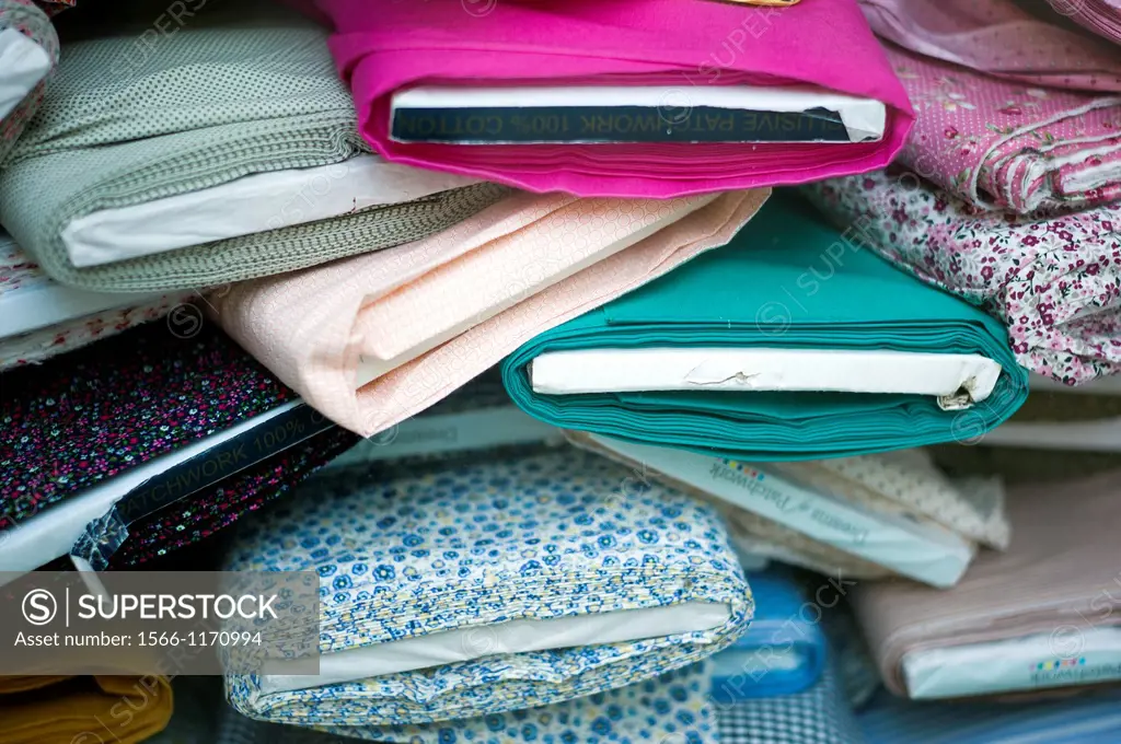 piled fabric in store, warehouse
