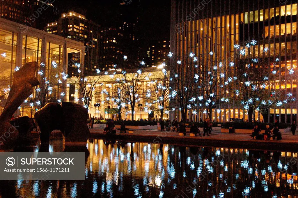 New York City, Christmas decorations at the Lincoln Center