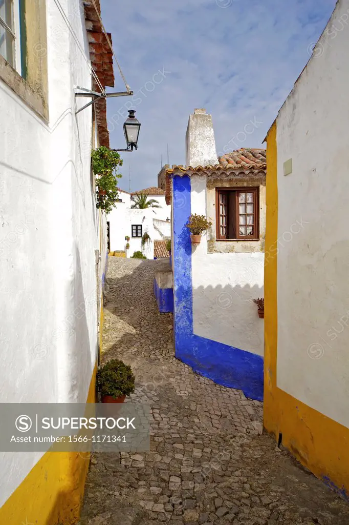 Secluded Cobblestone Street in the Medieval Village of Obidos