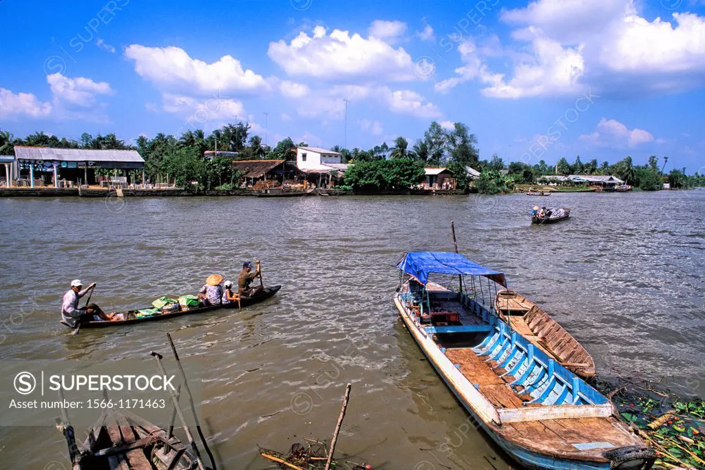 Primitive Boats Trading on River Vietnam Mekong Delta