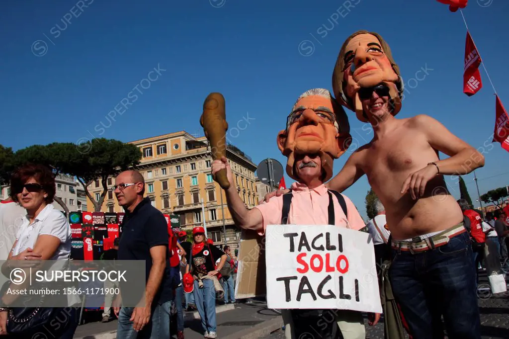 20 Oct 2012 cgil trade union demonstration against the monti government at piazza san giovanni square in rome italy