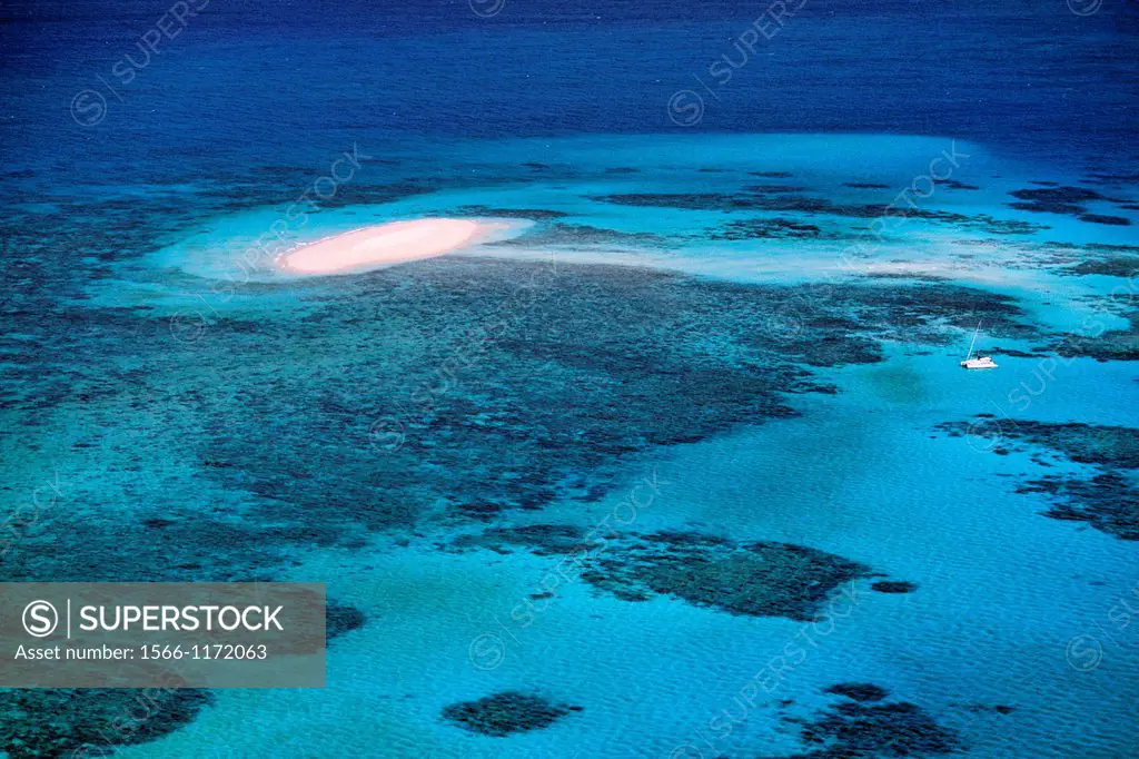 Beautiful Great Barrier Reef from plane near Cairns Queensland Australia