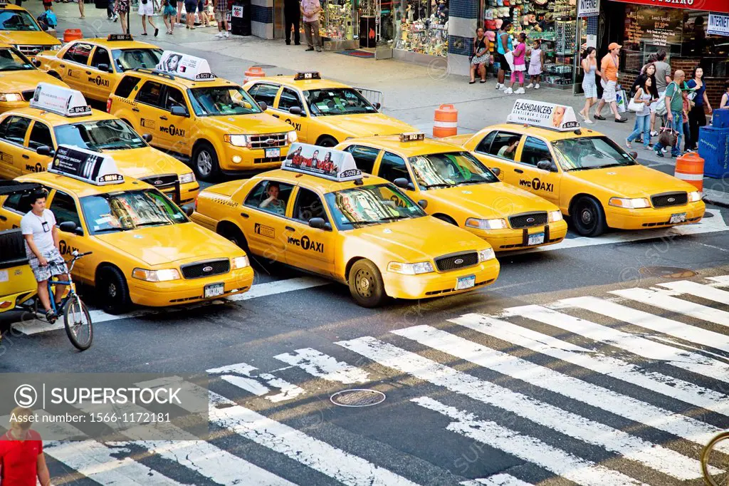 Taxi cabs, Times square, Manhattan, New York City  USA.