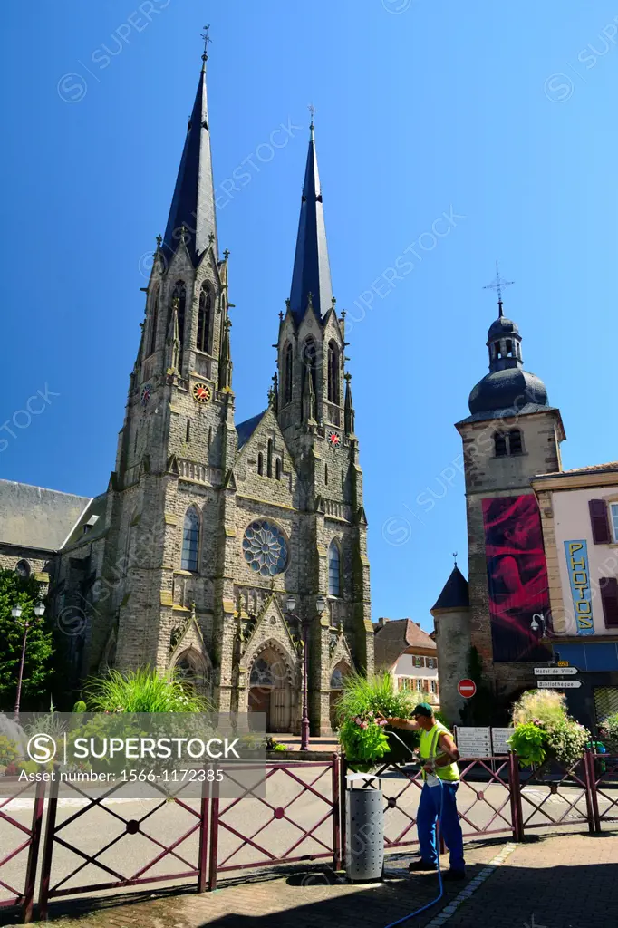 Neo-gothic church St Martin, Sarralbe, Moselle, Lorraine, France