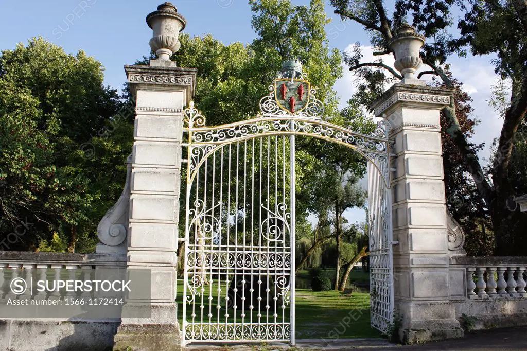 Portal, enter of the park of Jarnac, Charente, Poitou-Charentes, France.