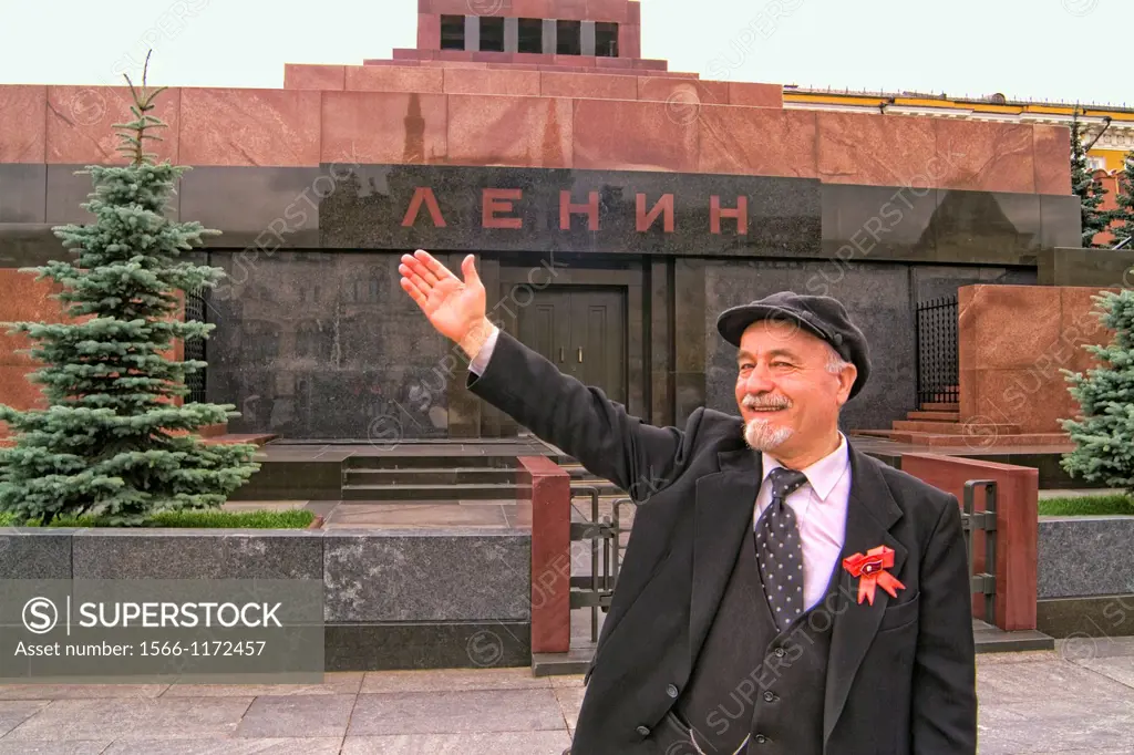 Lenin Look a Like in Front of Lenin Tomb in Red Square Moscow Russia