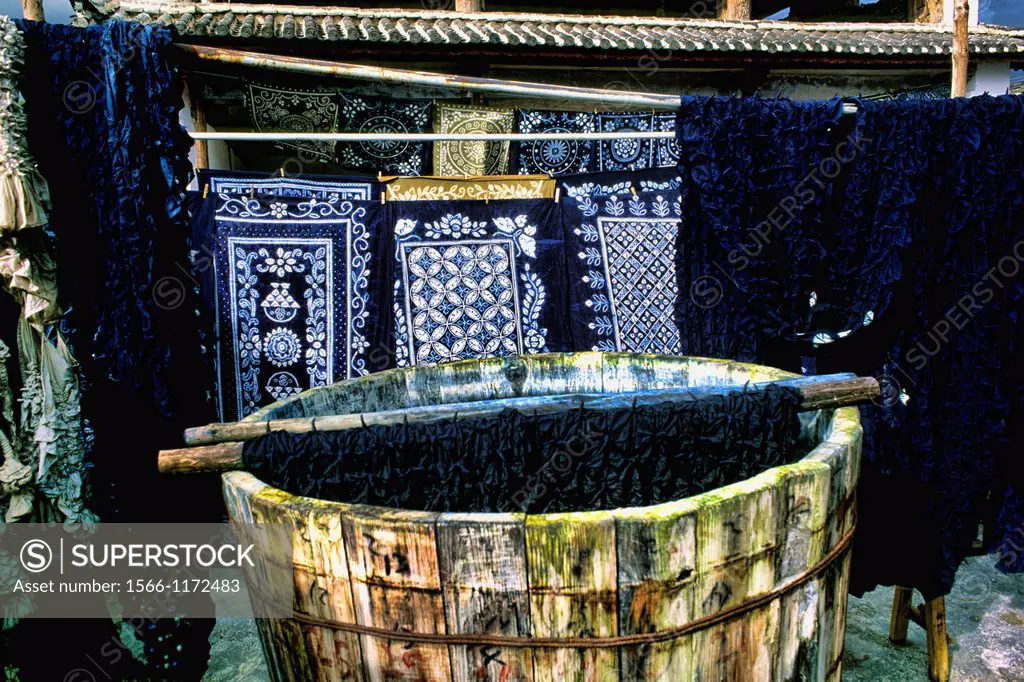 Blue tie dye art and Batik work in Lijang China.