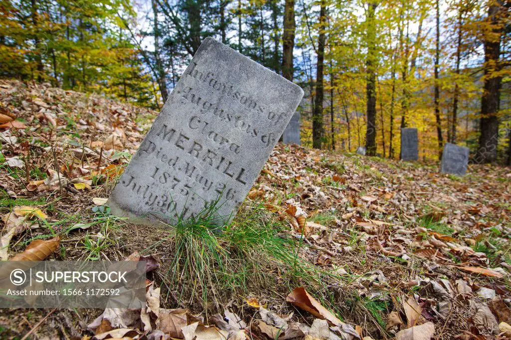 Graveyard at Thornton Gore which was a old hill farm community in Thornton, New Hampshire USA  This farm community was abandoned in the 19th century