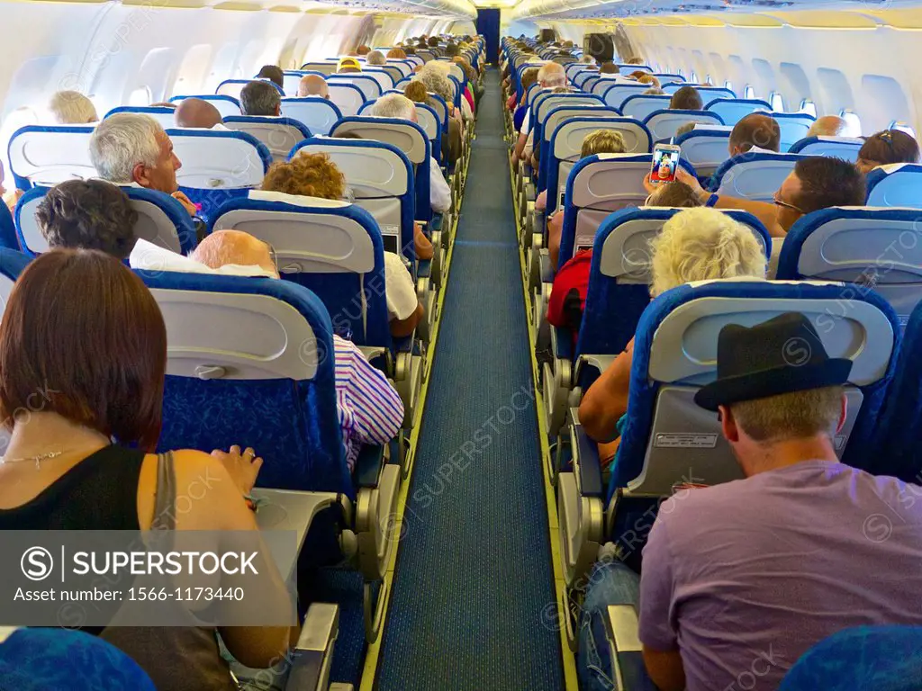 inside of plane AIRBUS A 320 with passengers