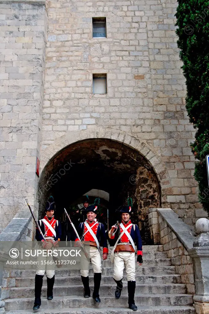 soldiers, historical representation, Festes Napoleonicas´12, Apostols square, Girona, Catalonia, Spain