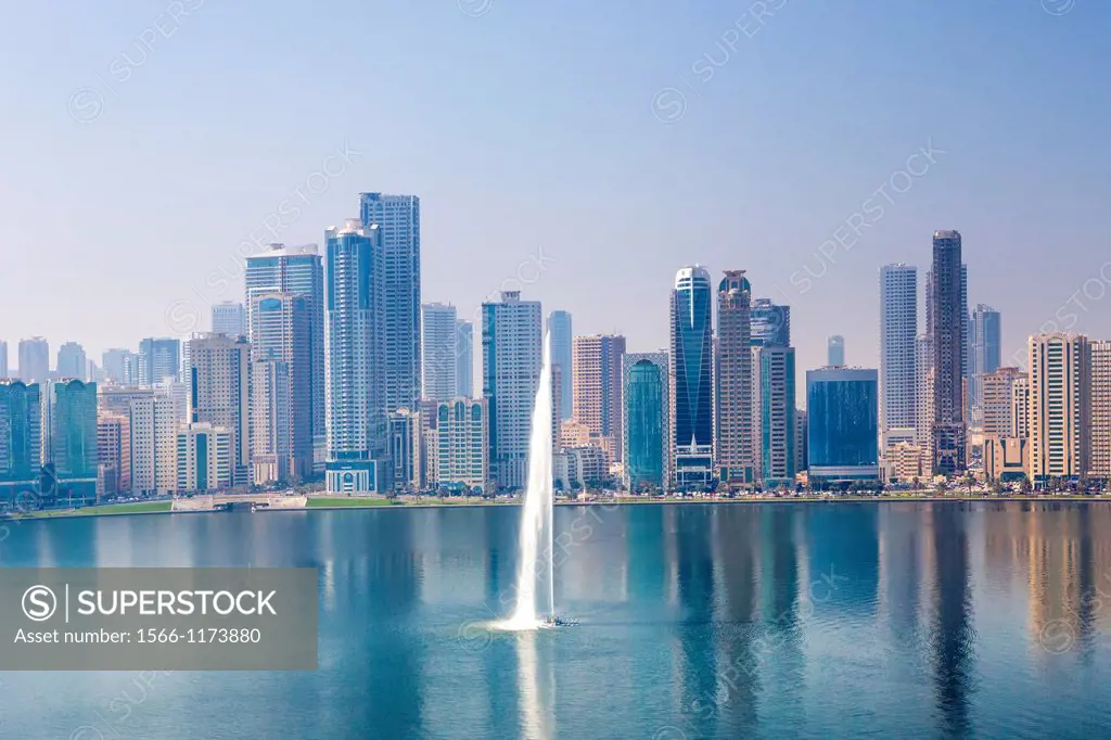 United Arab Emirates UAE, Sharjah City , Skyline, Khalued Lagoon