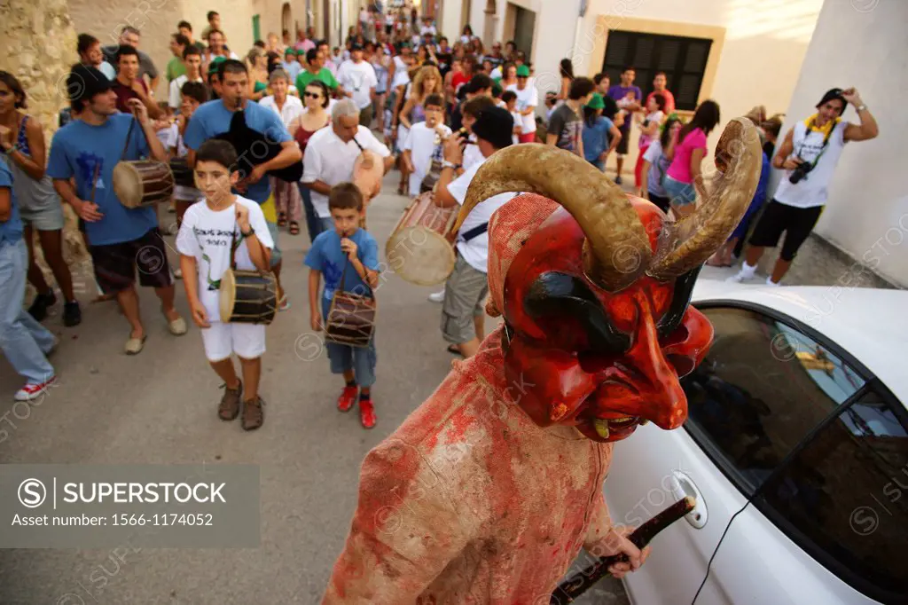 Dimonis - devils-, during the festival of Sant Joan degollat, Sant Joan, Mallorca Balearic Islands Spain