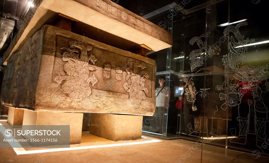 Pakal tomb in the museum of Palenque, Chiapas, Mexico