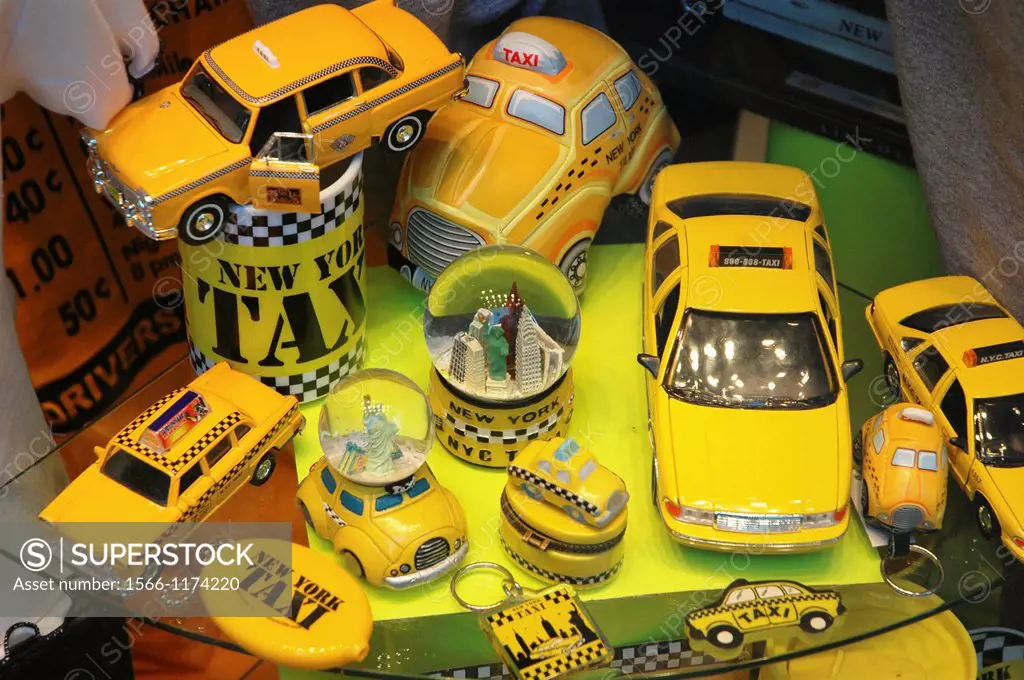 New York City, cab-inspired souvenirs sold in a shop in Manhattan