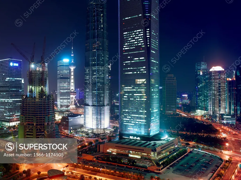 A view of the Jin Mao Tower and the Shanghai World Financial Center  These are the tallest buildings in Shanghai, China