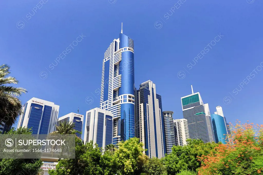 United Arab Emirates UAE , Dubai City ,buildings along Sheikh Zayed Road