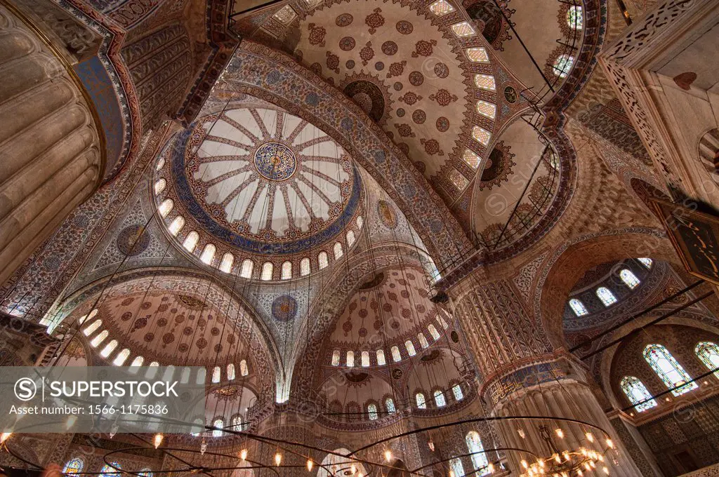 Interior of the Blue Mosque Sultanahmet Mosque, symbol of Istanbul, Turkey